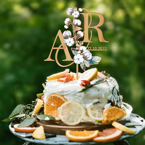 Party to Be Herbst Cake Topper Hochzeit Personalisiert Hochzeitstorte Deko in Holz Custom Braut und Bräutigam Tortenstecker mit Namen Initialen (Baumwolle) von Party to Be