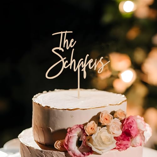 Party to Be Hochzeitskuchen Topper Personalisiert Braut Bräutigam Nachname Cake Topper in Holz Jubiläum Verlobung Kuchen Dekoration (Stadella) von Party to Be