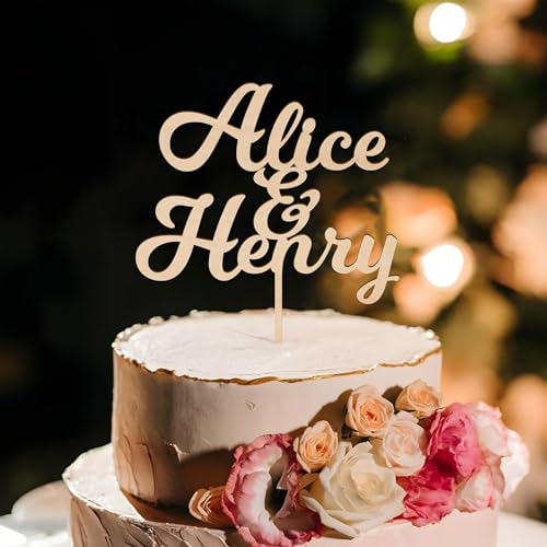 Party to Be Hochzeitskuchen Topper Personalisiert Braut Bräutigam Namen Cake Topper in Holz Jubiläum Verlobung Kuchen Dekoration (Milkshake) von Party to Be