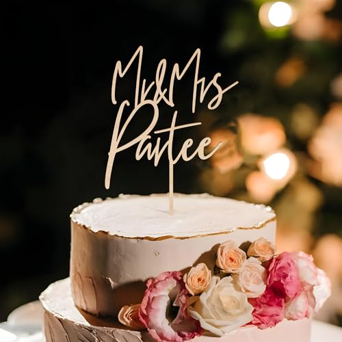 Party to Be Mr & Mrs Hochzeitskuchen Topper Personalisiert Braut Bräutigam Nachname Cake Topper in Holz Jubiläum Verlobung Kuchen Dekoration (Stadella) von Party to Be