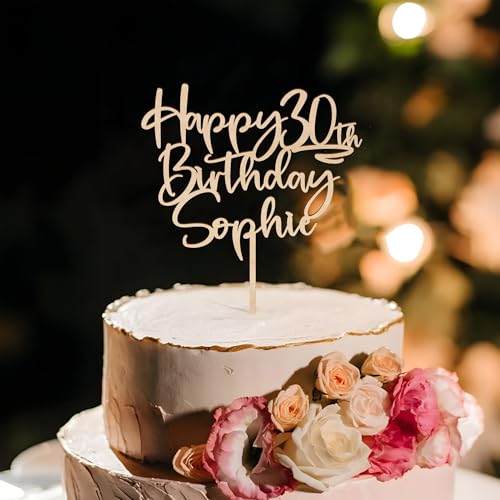 Party to Be Personalisiert Birthday Cake Topper in Holz Personalisierbarer Geburtstags Cake Topper mit Wunschnamen Happy Birthday Tortendeko (Paulette) von Party to Be