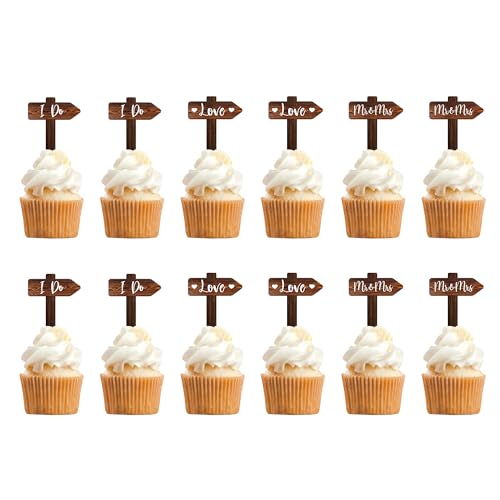 Party to Be Rustikale 12 PCS Hochzeit Cupcake Toppers in Holz Hochzeitstorte Deko von Party to Be