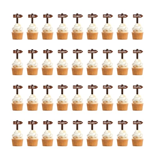 Party to Be Rustikale 36 PCS Hochzeit Cupcake Toppers in Holz Hochzeitstorte Deko von Party to Be