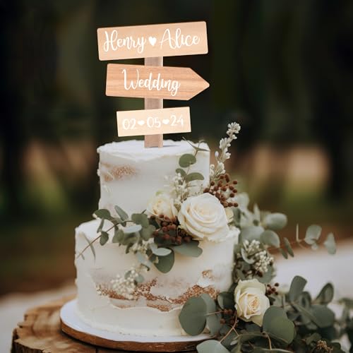 Party to Be Rustikale Holz Hochzeit Cake Topper Personalisiert Hochzeitstorte Deko Custom Braut und Bräutigam Tortenstecker mit Namen (Ahorn) von Party to Be