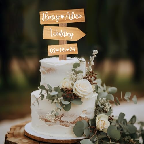 Party to Be Rustikale Holz Hochzeit Cake Topper Personalisiert Hochzeitstorte Deko Custom Braut und Bräutigam Tortenstecker mit Namen (Eiche) von Party to Be