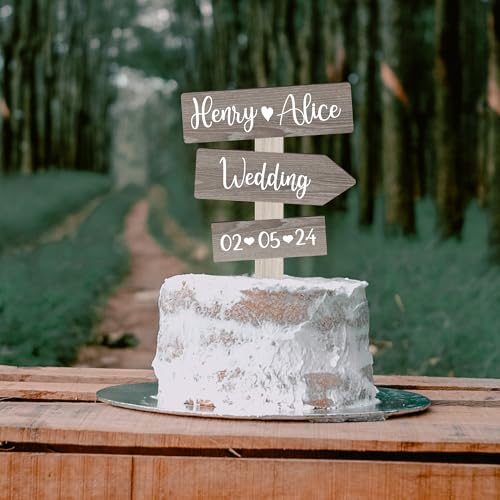 Party to Be Rustikale Holz Hochzeit Cake Topper Personalisiert Hochzeitstorte Deko Custom Braut und Bräutigam Tortenstecker mit Namen (Grau) von Party to Be