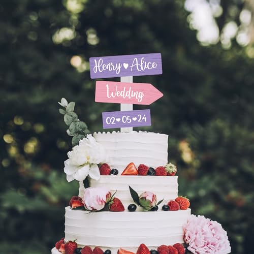 Party to Be Rustikale Holz Hochzeit Cake Topper Personalisiert Hochzeitstorte Deko Custom Braut und Bräutigam Tortenstecker mit Namen (Lavendel) von Party to Be