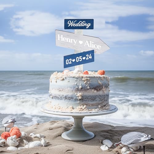 Party to Be Rustikale Holz Hochzeit Cake Topper Personalisiert Hochzeitstorte Deko Custom Braut und Bräutigam Tortenstecker mit Namen (Marine) von Party to Be