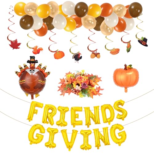 Party to Be Thanksgiving Dekorationen Set mit 38 Stück Freundschaftsballonbanner, hängende Wirbel, Kürbis und Truthahn-Ballon-Kit, künstliche Blume, Esstisch, Mittelstück Herbst Party to Be Thanksgiving Dekorationen Set mit 38 Stück Freundschaftsballonbanner, hängende Wirbel, Kürbis und Truthahn-Ballon-Kit, künstliche Blume, Esstisch, Mittelstück Herbst von Party to Be