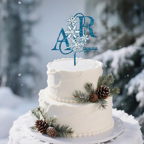 Party to Be Winter Cake Topper Hochzeit Personalisiert Hochzeitstorte Deko in Acryl Custom Braut und Bräutigam Tortenstecker mit Namen Initialen (Schneeflocke) von Party to Be