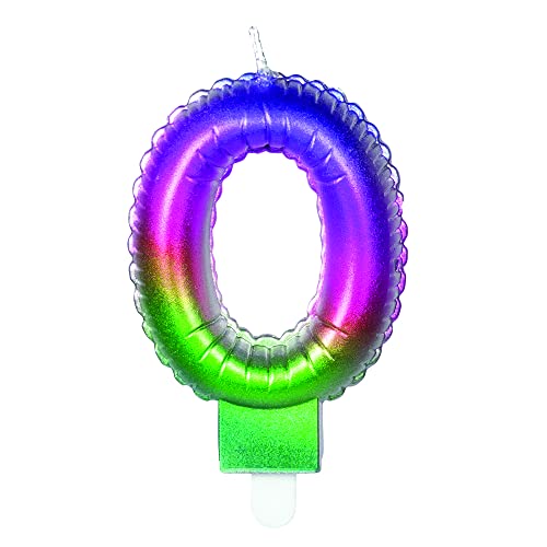 PartyCube Zahlenkerze 0 (7cm) mit Halterung, mehrfarbig, 24150 von PartyCube