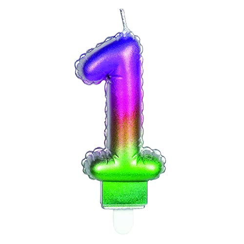 PartyCube Zahlenkerze 1 (7cm) mit Halterung, mehrfarbig, 24151 von PartyCube