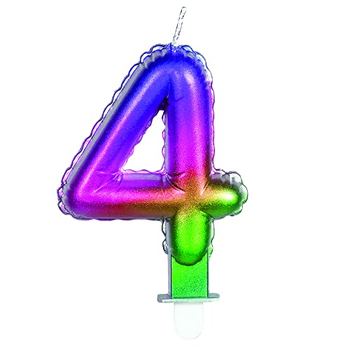 PartyCube Zahlenkerze 4 (7cm) mit Halterung, mehrfarbig, 24154 von PartyCube