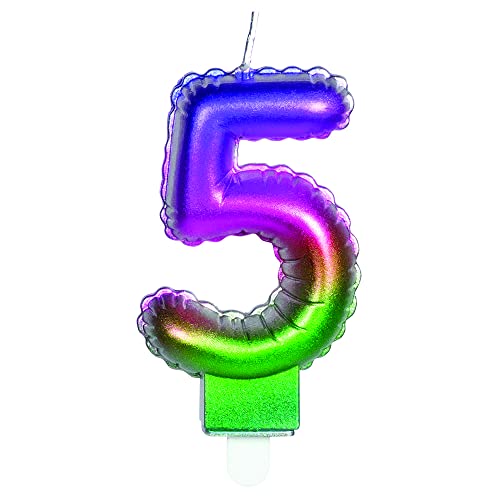 PartyCube Zahlenkerze 5 (7 cm) mit Halterung, mehrfarbig, 24155 von PartyCube