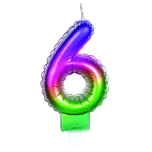 PartyCube Zahlenkerze 6 (7cm) mit Halterung, mehrfarbig, 24156 von PartyCube