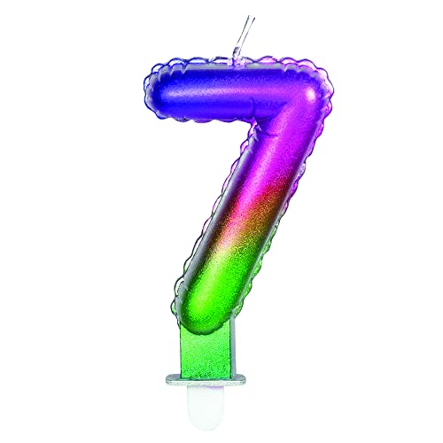 PartyCube Zahlenkerze 7 (7 cm) mit Halterung, mehrfarbig, 24157 von PartyCube