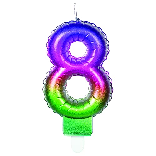PartyCube Zahlenkerze 8 (7 cm) mit Halterung, mehrfarbig, 24158 von PartyCube