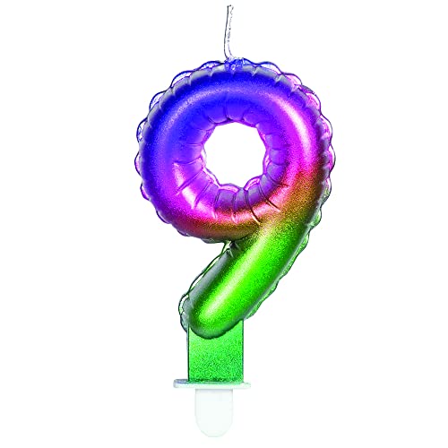 PartyCube Zahlenkerze 9 (7 cm) mit Halterung, mehrfarbig, 24159 von PartyCube