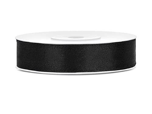 25m Satinband Satin Geschenkband schwarz 12mm breit von PartyDeco