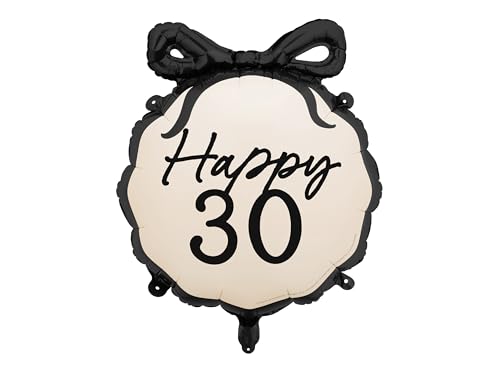 Folienballon 47x53cm Happy 30 - Ballon für Helium oder Luft - Luftballon mit Schleife für Geburtstag Jubiläum Jahrestag - Folienluftballon als Geburtstagsdeko Partydeko - Ivory Schwarz von PartyDeco