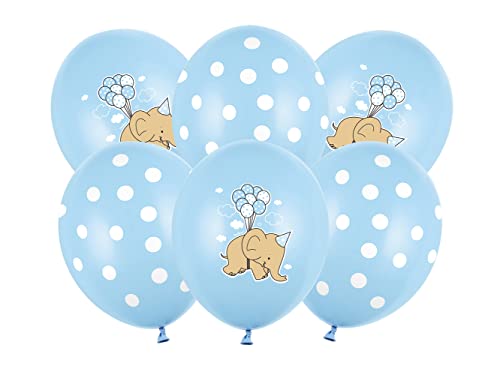 Luftballons 30cm 6er Set mit Aufdruck Elefant Punkte Latex Geburt Babyparty Kindergeburtstag blau von PartyDeco