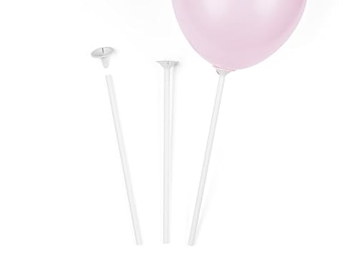 Ballonstäbe mit Bechern, 30 cm, weiß (1 VPE / 100 Stk.) von PartyDeco
