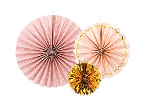 Deko Rosetten Set 3 Stück, Papierfächer Rosa Gold Party Deko Girlande von PartyDeco