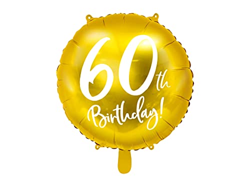 Folienballon rund gold Nr. 60 Birthday 45cm von PartyDeco