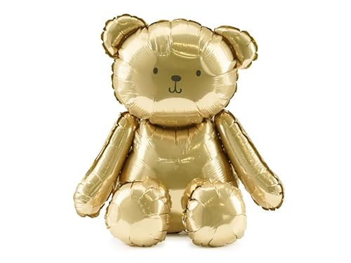Folienballon Bär – Gold – 38 x 42 cm – Luftbefüllung – Baby Shower, Geburtstag, Kinderparty von PartyDeco
