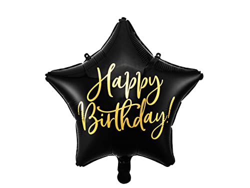 Folienballon Stern schwarz Happy Birthday 45cm von PartyDeco