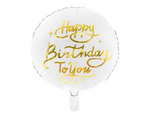 Folienballon Happy Birthday to You 35cm rund Helium Luftballon Kindergeburtstag Geburtstag weiß gold von PartyDeco