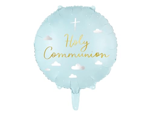 Folienballon Holy Communion 35cm - Ballon für Helium oder Luft - Luftballon als Kommunion Geschenk - Folienluftballon mit Schrift und Motiv - Kommunionsgeschenk Mädchen Junge - Hellblau von PartyDeco