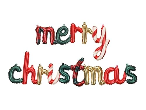 Folienballon Merry Christmas Farbmix – ca. 143 x 25 cm, Luftfüllung, wiederverwendbar, Strohhalm, Weihnachtsdeko Ballon Girlande, Schriftzug Luftballon Weihnachten Party Dekoration Fenster Deko Feier von PartyDeco