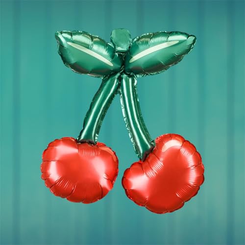 Folienballons Kirschen – Set mit 3 Stück – Rot & Grün – 28 x 31 cm – Luftbefüllung – Partydeko von PartyDeco