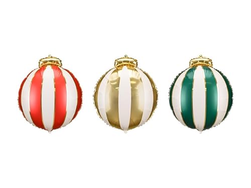 Folienballons Kugeln Farbmix 3er Set – ca. 42 x 46 cm, für Luft & Helium, wiederverwendbar, inkl. Strohhalm, Weihnachtsdeko Ballons, Party Dekoration, Weihnachtskugel Luftballons Weihnachten Feier von PartyDeco