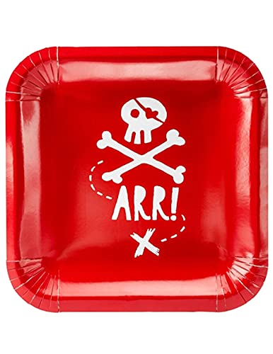 Generique - Piraten-Pappteller Tischzubehör 6 Stück rot-weiss 20 cm - Rot von PartyDeco