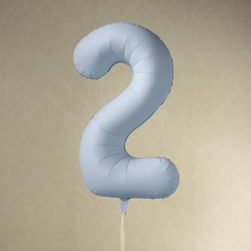 Großer Folienballon mit Zahl 2, Nebelblau, für Geburtstagsfeiern und Kulissen von PartyDeco