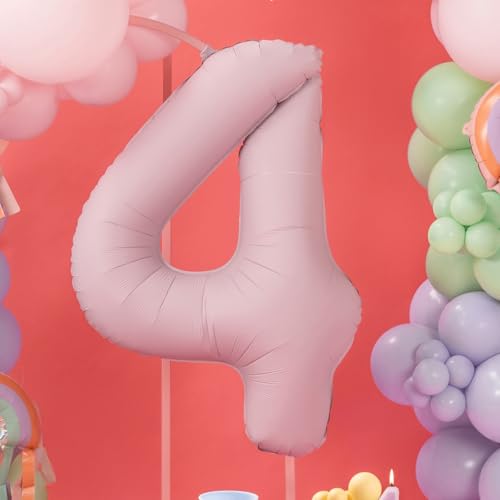 Großer hellrosa Folienballon Zahl 4 für Geburtstagsfeiern und Kulissen von PartyDeco
