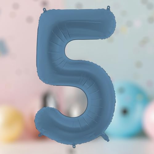 Großer marineblauer Folienballon mit Zahl 5 für Geburtstagsfeiern und Kulissen von PartyDeco