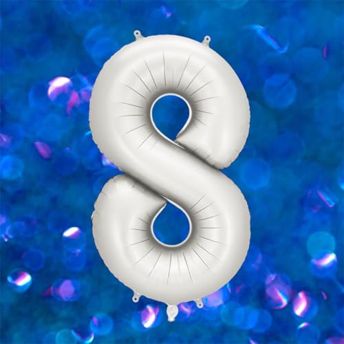 Großer silberfarbener Folienballon mit Zahl 8 für Geburtstagsfeiern und Kulissen Großer silberfarbener Folienballon mit Zahl 8 für Geburtstagsfeiern und Kulissen von PartyDeco