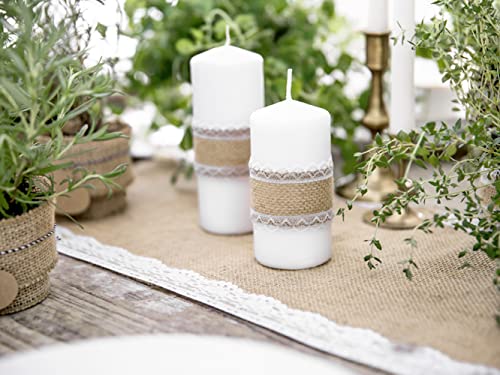 Juteband 5cm x 5m Rolle mit Spitze Jute Band Hochzeit Schleifenband Geschenkband Vintage natur weiß/Jute tape with lace 5x500cm von PartyDeco