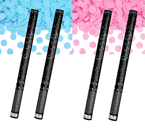 Konfetti-Kanone für Jungen oder Mädchen, mit blauen oder rosafarbenen Konfetti, 60 cm (boy x 2 + girl x 2) von PartyDeco