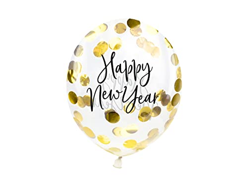 Konfetti Luftballons Happy New Year 27cm Latex transparent 3er Set Silvester Deko Neujahr Party gold von PartyDeco