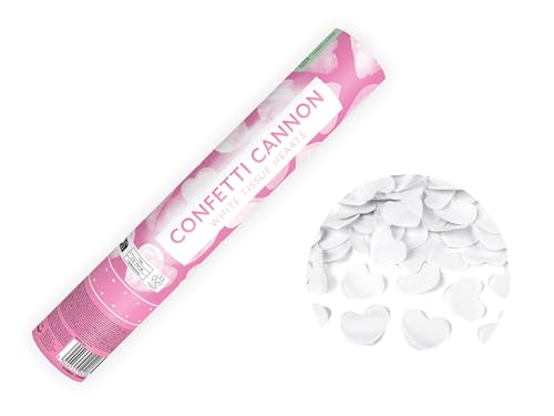 Konfettikanone mit Herzen 28cm x 12 Stück - 5 bis 8 m Effekthöhe - Konfetti Kanone Hochzeit Taufe - Party Popper - Konfettiregen Shooter - Konfettibombe - Weiß von PartyDeco