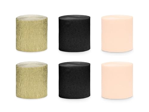 Krepppapier 5cm/10m, Set mit 6, Schwarz-Gold Mix (1 VPE / 6 Stk.) von PartyDeco