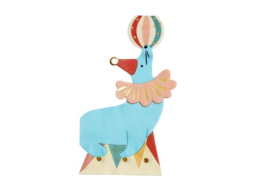 Servietten Papier 21x33cm Seehund mit Ball 12 Stück - Einweg Partyservietten 2-lagig - Papierservietten für Kindergeburtstag - Deko Zirkus Party - Motivservietten Gastronomie Alltag - Blau Rot von PartyDeco
