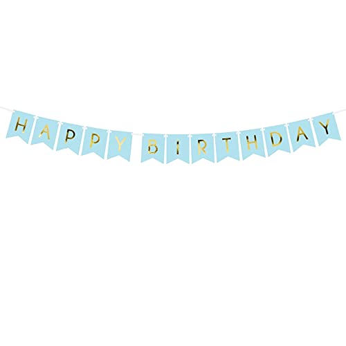 Party Deco Geburtstagsbanner, Girlande, Banner - Happy Birthday Schriftzug, 175 cm - Geburtstagsparty, Partybanner Dekoration für Kinder, Mädchen, Jungen Geburtstagsfeier - Blau mit Gold von PartyDeco