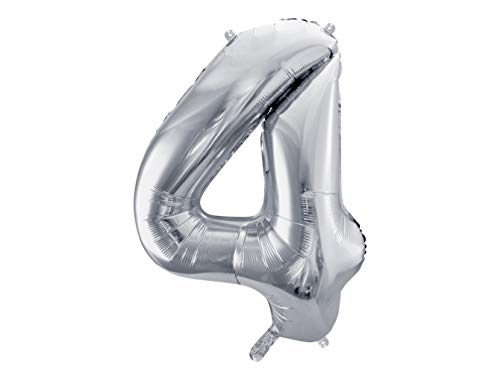 Party Deco Helium Luftballon - Geburtstag Deko - Folienballon - Zahl 4 - Silber - 86 cm von PartyDeco