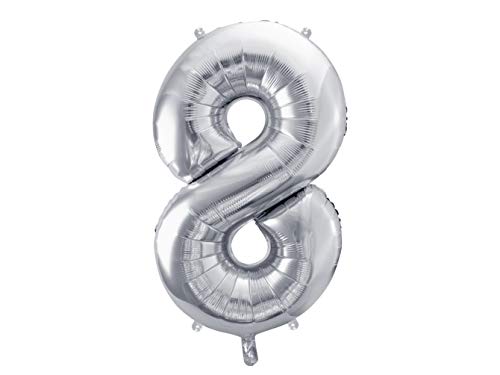 Party Deco Helium Luftballon - Geburtstag Deko - Folienballon - Zahl 8 - Silber - 86 cm von PartyDeco