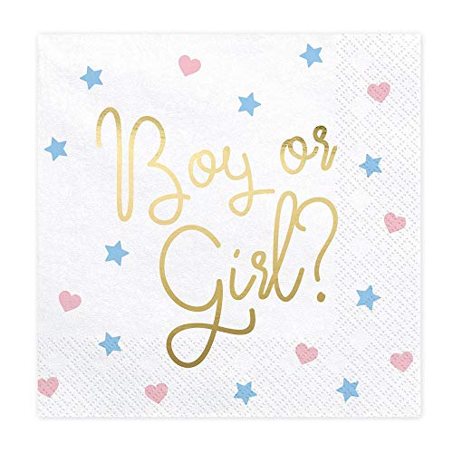 PartyDeco 20 Papierservietten mit Aufschrift "Boy or Girl" für Gender Reveal Party, Mittel von PartyDeco